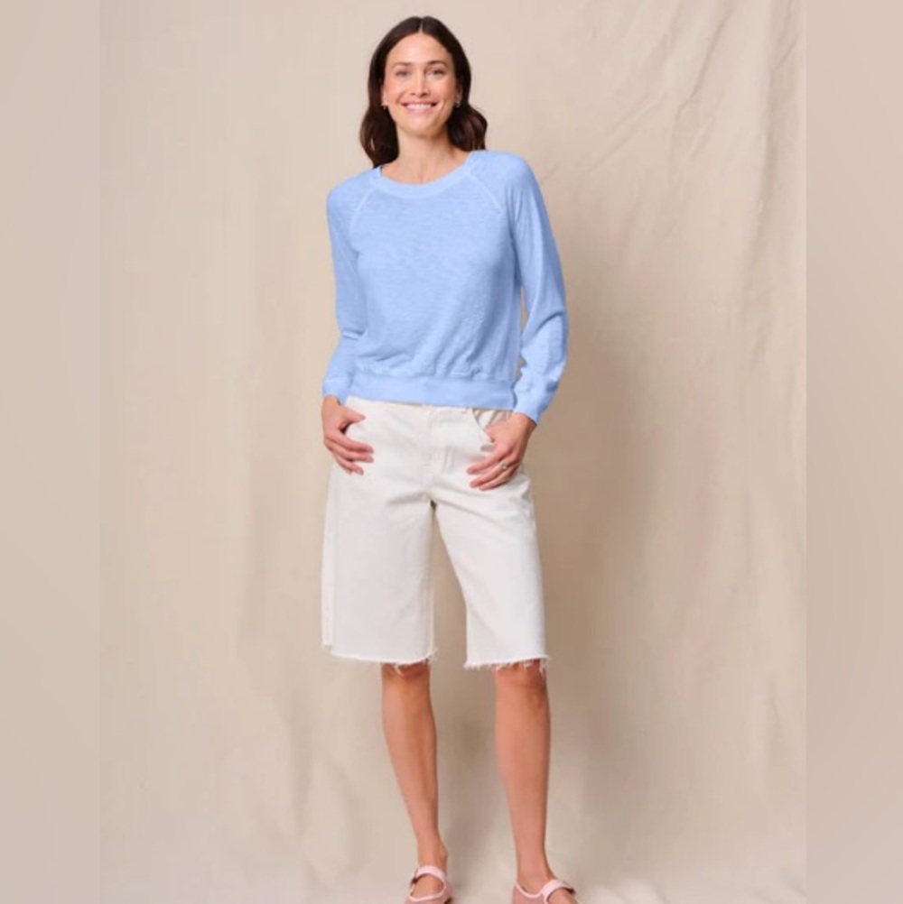 STATESIDE Supima Slub Jersey Raglan Sweatshirt Tee in Summer Sky - Small